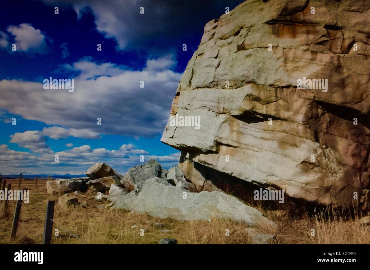 Okotoks erratic, quartzite rock, tourist attraction, Alberta, Canada - Smartphone Captured Stock Image