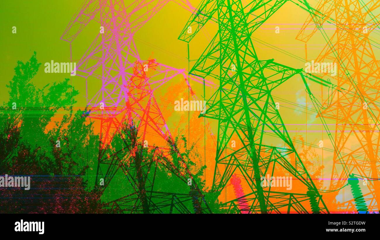 Glitch pylons - Smartphone Captured Stock Image