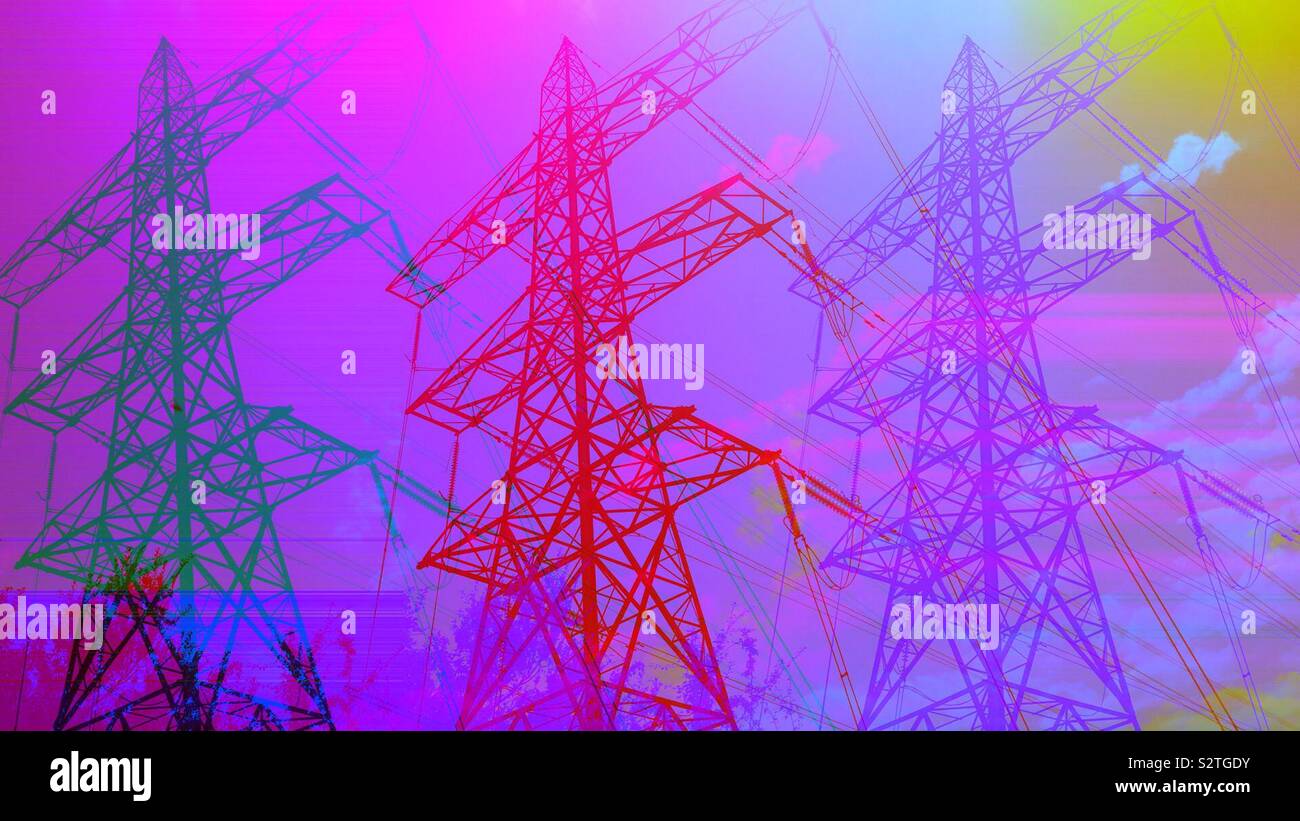 3 glitch pylons - Smartphone Captured Stock Image