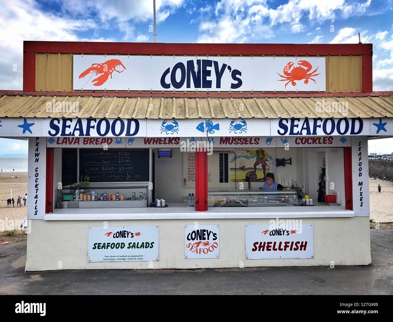 Seaside seafood, Coney beach, Porthcawl, South Wales, July. Stock Photo