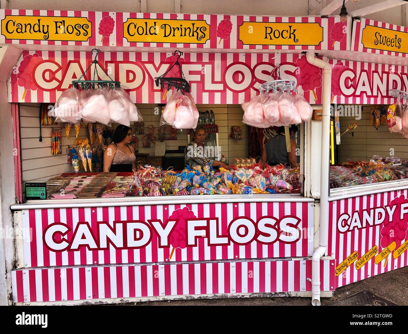 Seaside Candy floss stall, Coney beach, Porthcawl, South Wales, July. - Smartphone Captured Stock Image