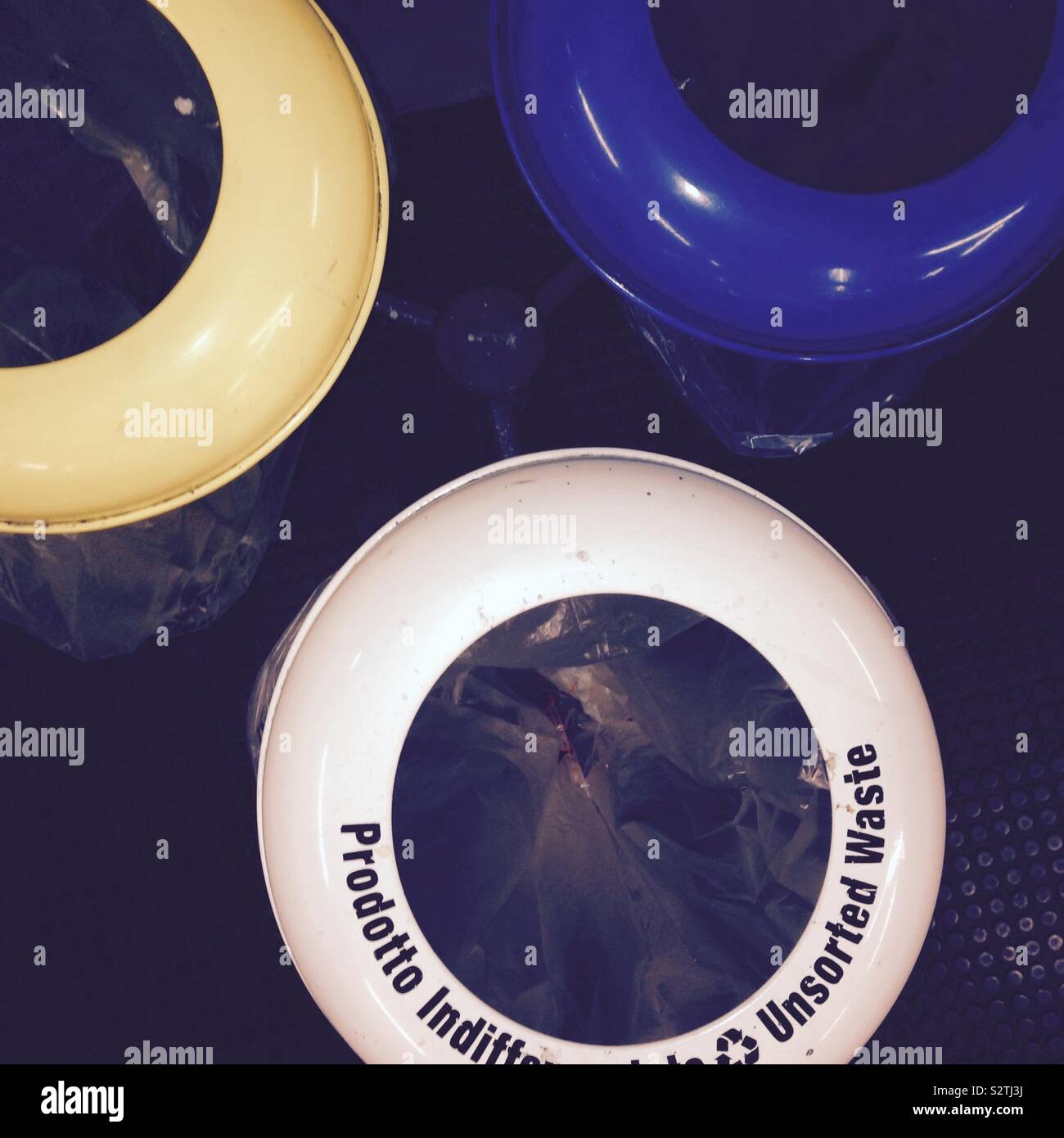 Recycle bins in Milan, Italy, 2019. - Smartphone Captured Stock Image