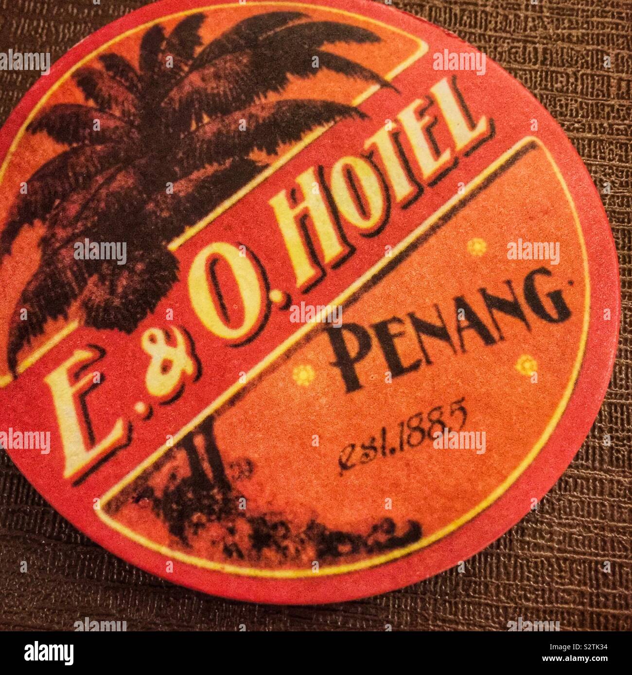 A drinks coaster from the Eastern & Oriental Hotel, George Town, Penang, Malaysia Stock Photo