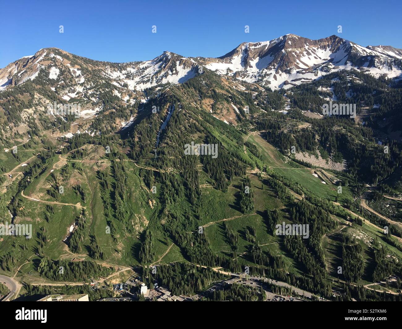 Snowbird ski and summer resort as seen from little cottonwood canyon, Utah in the summer of 2019. Stock Photo