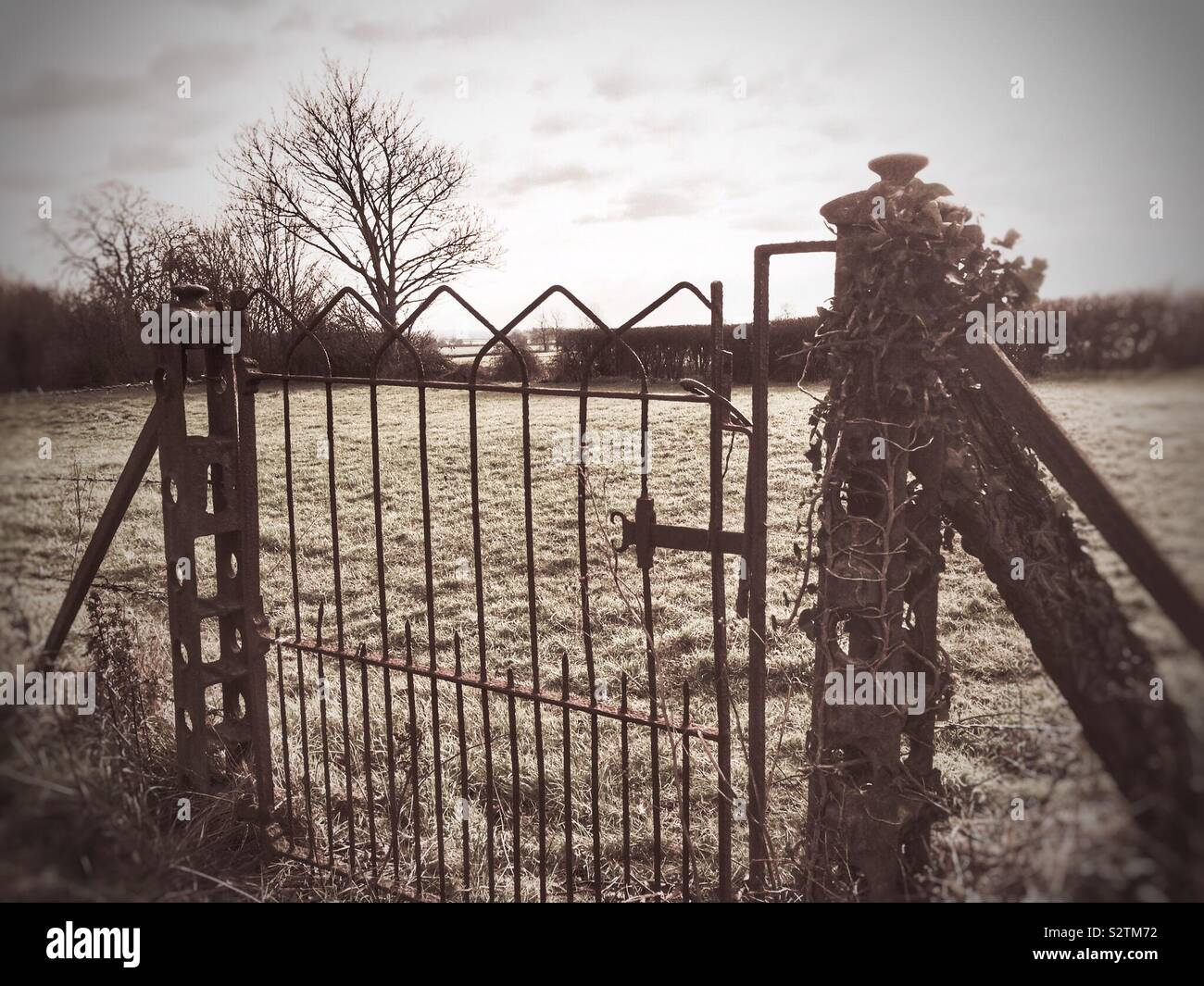 Atmospheric, old style, photo of a historic Edwardian gateway. Stock Photo