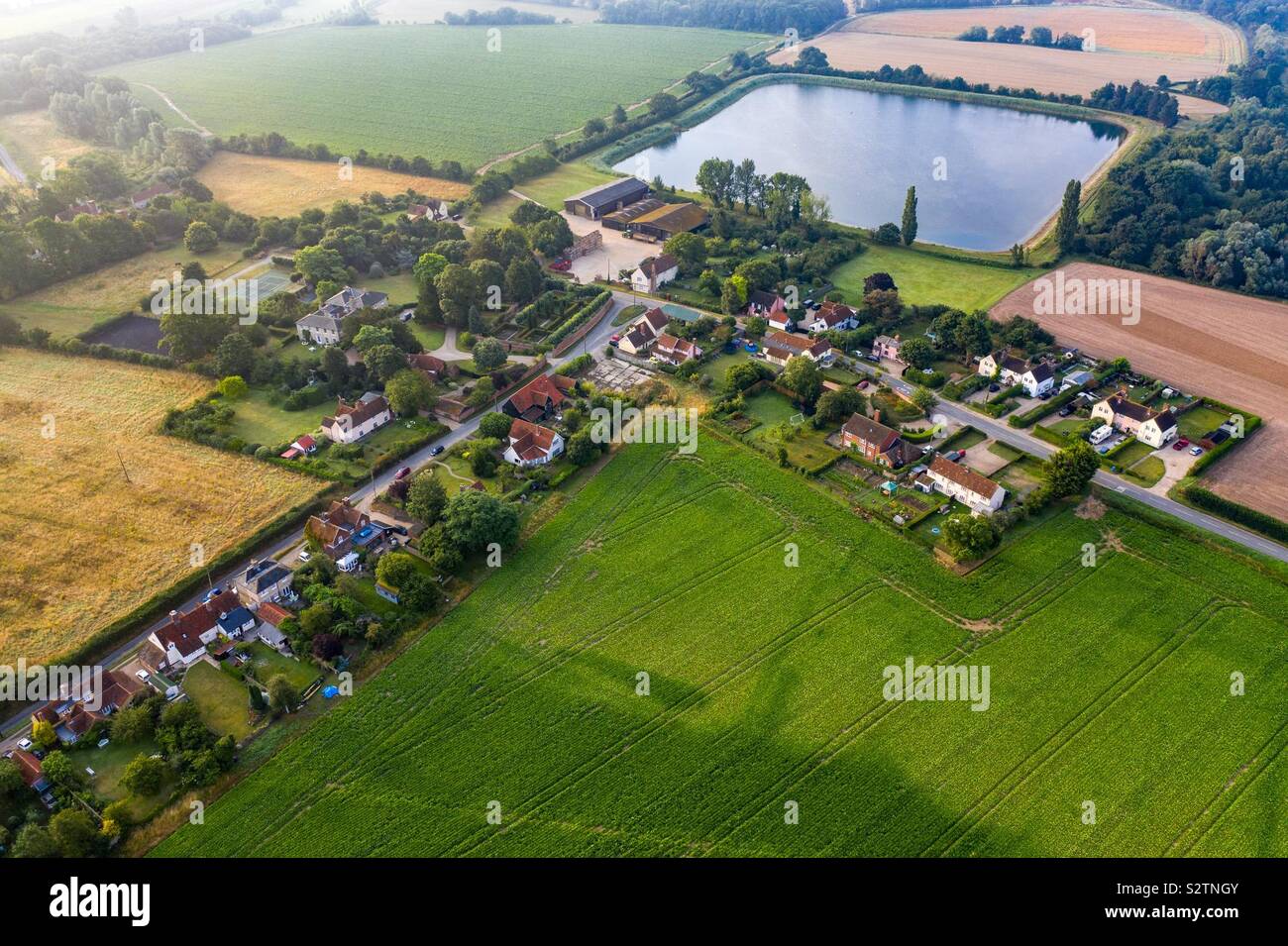 Aerial image of the village of Thorington Street in Suffolk - Smartphone Captured Stock Image