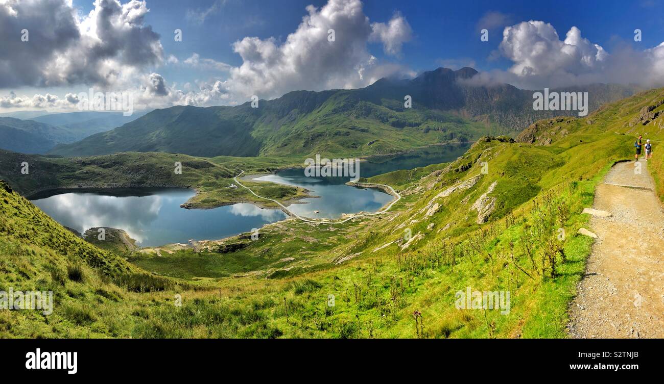 View over Lyn Llydaw from the Pyg track walk up to the summit of Snowdon, August. - Smartphone Captured Stock Image