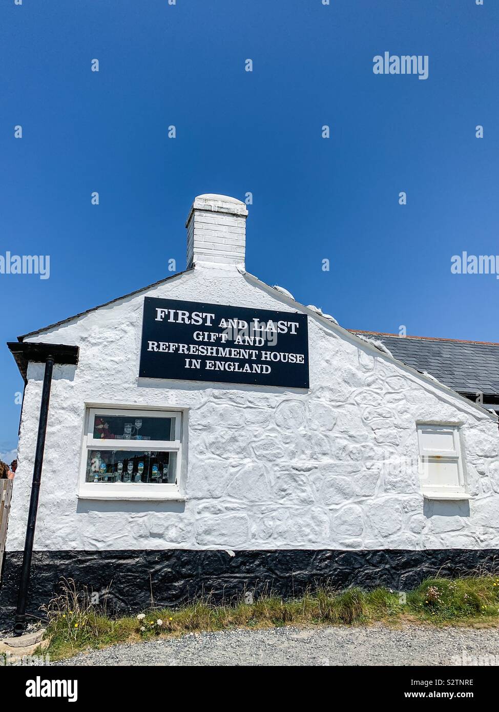 The first and last gift and refreshment house in England at Land’s End in Cornwall - Smartphone Captured Stock Image