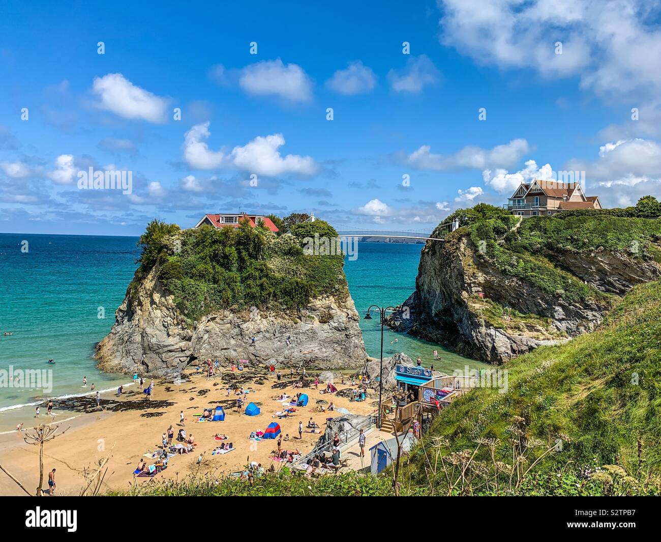 House in the Sea on Towan Island beach in Newquay Cornwall Stock Photo
