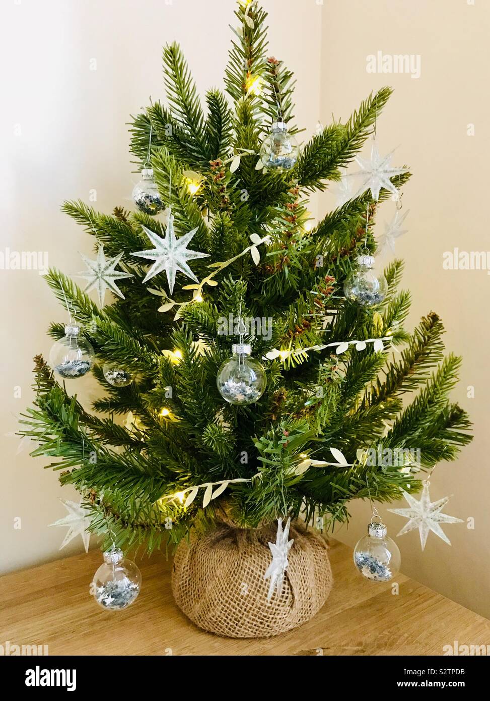 Small Decorated Artificial Christmas Tree Stock Photo Alamy