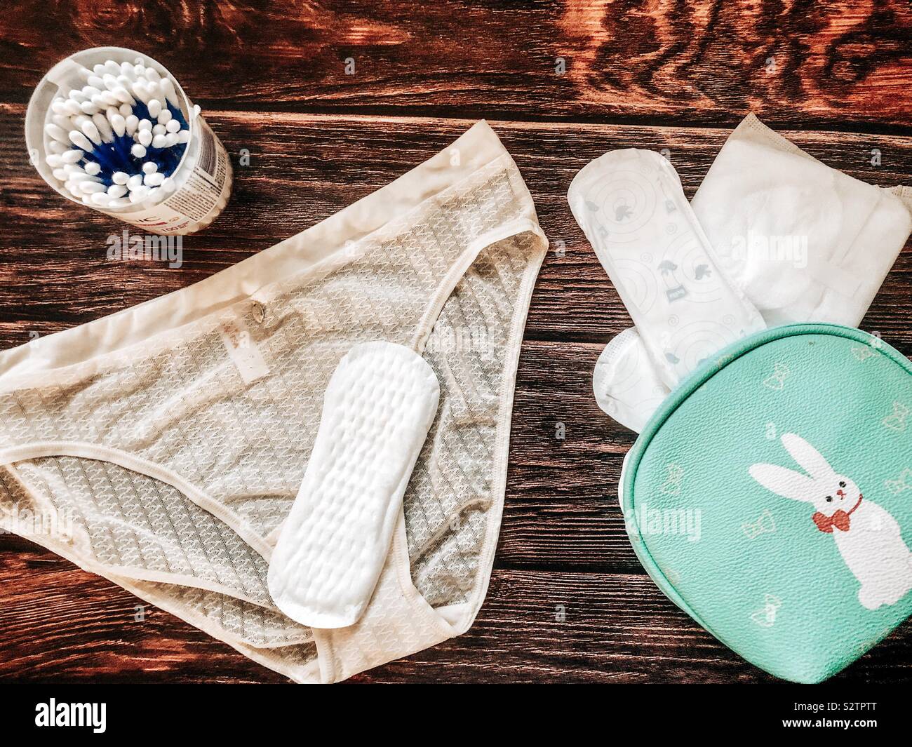 Pads cotton tampons woman feminin period Stock Photo