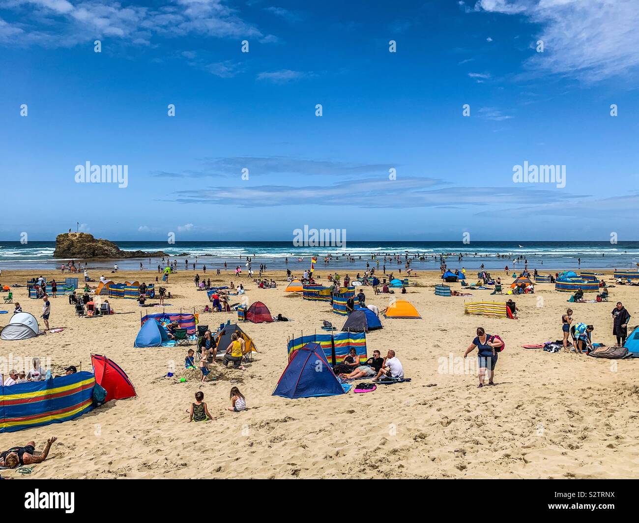 Perran sands beach in Perranporth Cornwall - Smartphone Captured Stock Image