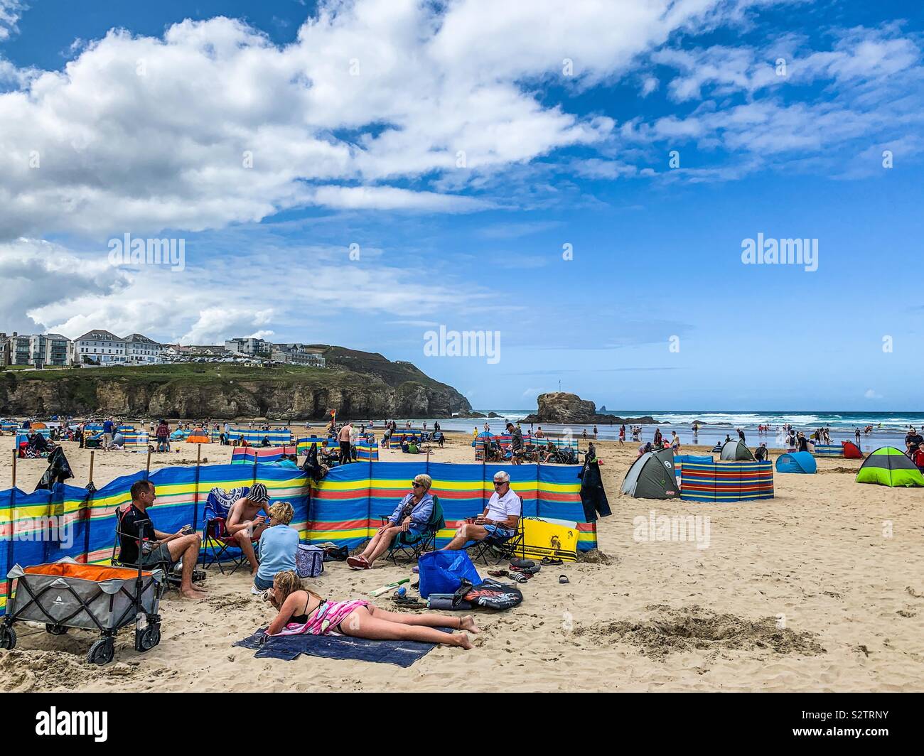Perran sands beach in Perranporth Cornwall - Smartphone Captured Stock Image
