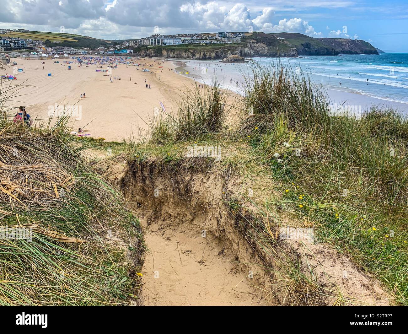 Penhale sands at perran sands beach in Perranporth Cornwall - Smartphone Captured Stock Image