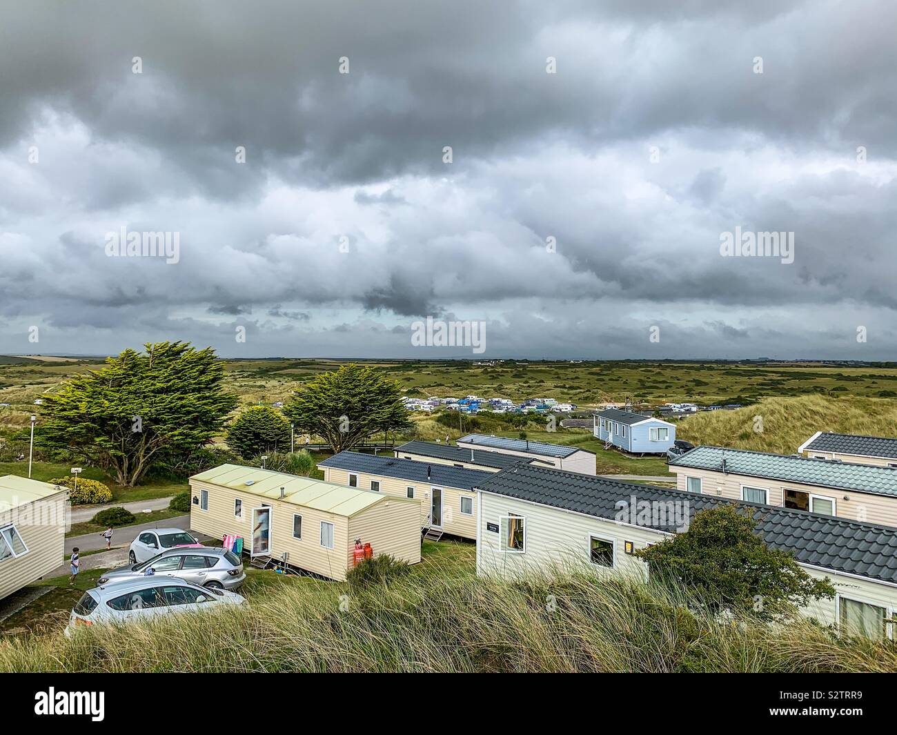 View of caravans at perran sands holiday homes - Smartphone Captured Stock Image
