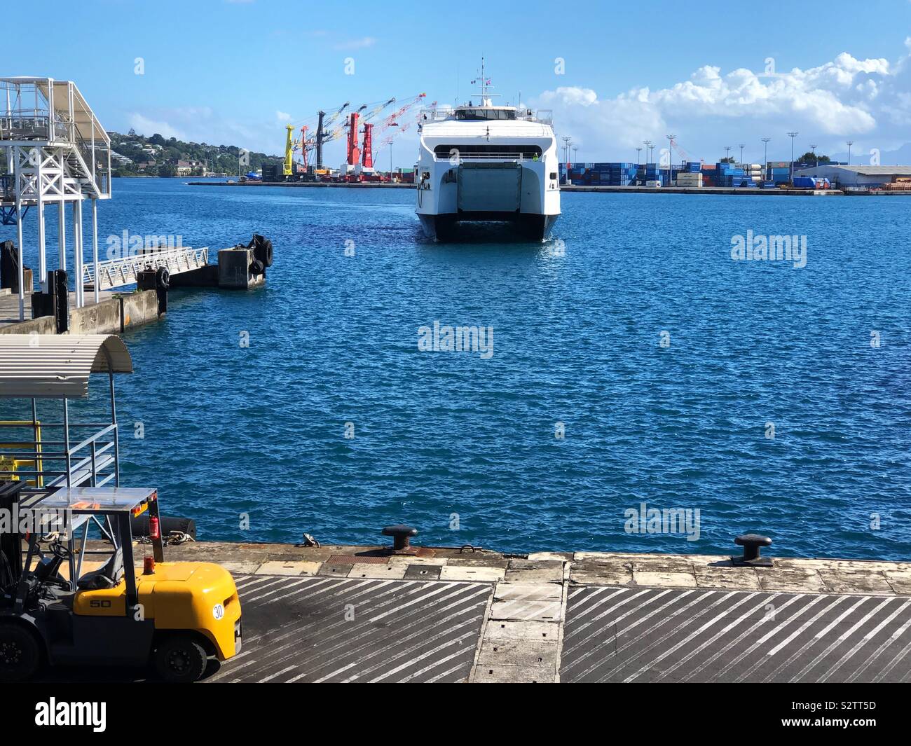 Aremiti ferry from the island of Moorea arriving at Papeete, Tahiti