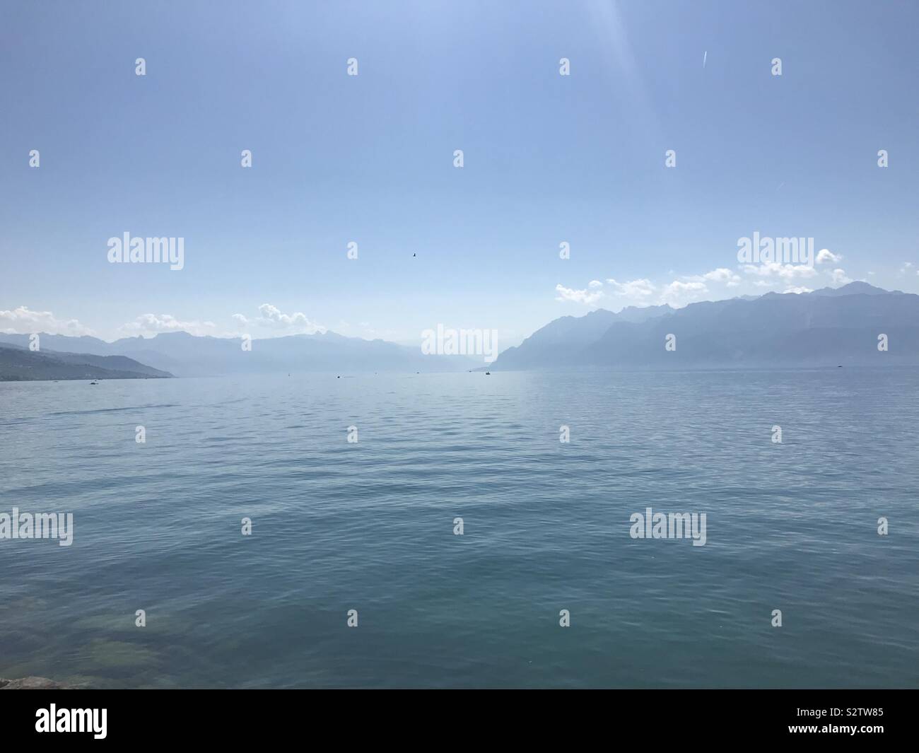 View of Alps from Lausanne Ouchy Stock Photo