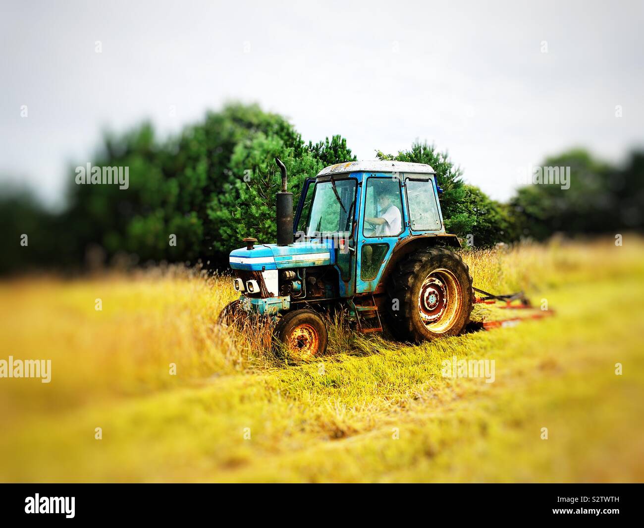 Farmer cutting grass meadow Stock Photo Alamy