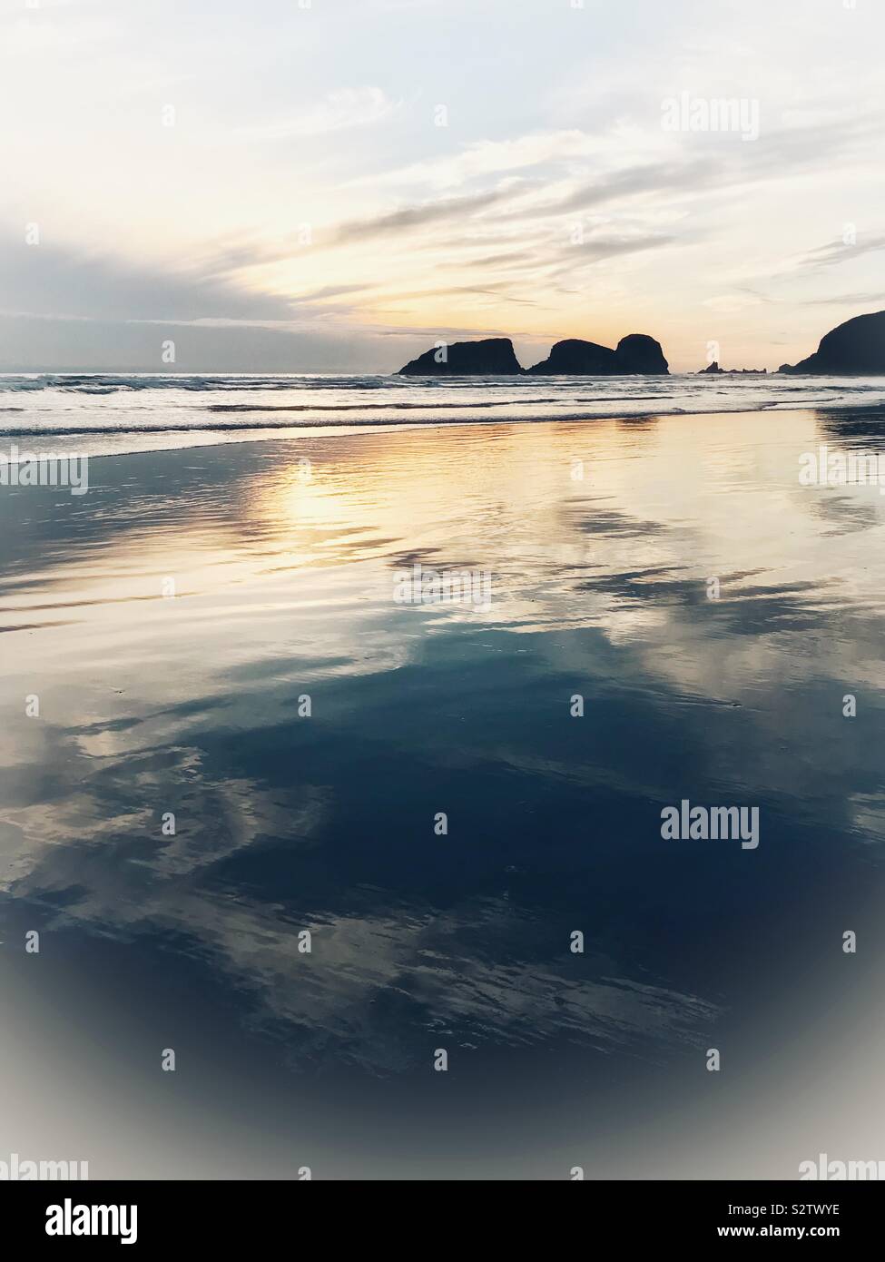 Cannon Beach, North of Ecola Creek, at sundown in July - Smartphone Captured Stock Image