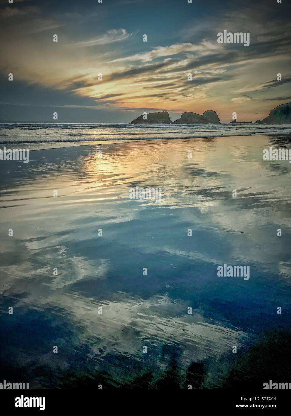 Summer sundown on Cannon Beach, Oregon, North of Ecola Creek - Smartphone Captured Stock Image