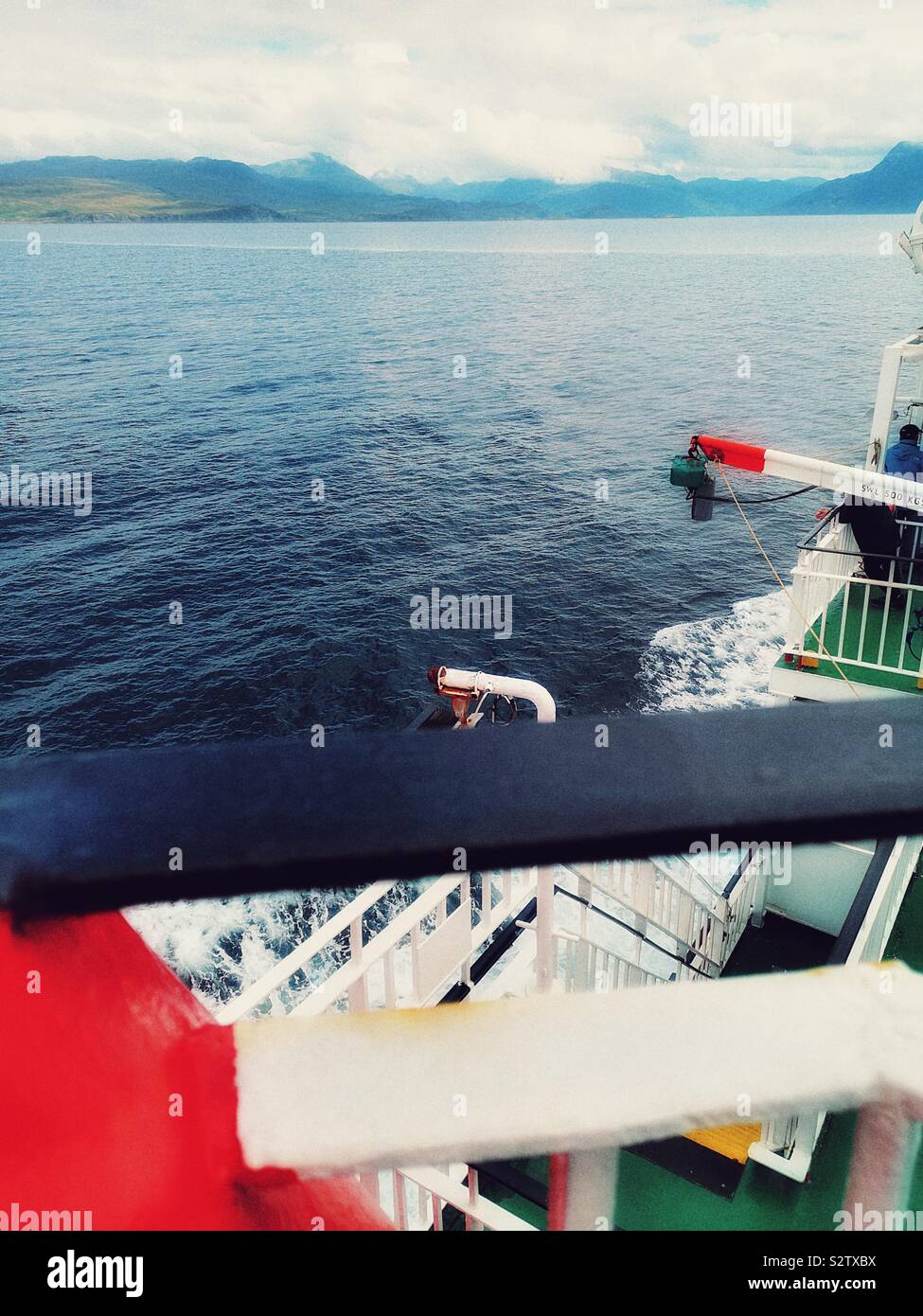 Ferry cutting through water on crossing from Armadale on Skye to Mallaig on the Scottish mainland - Smartphone Captured Stock Image