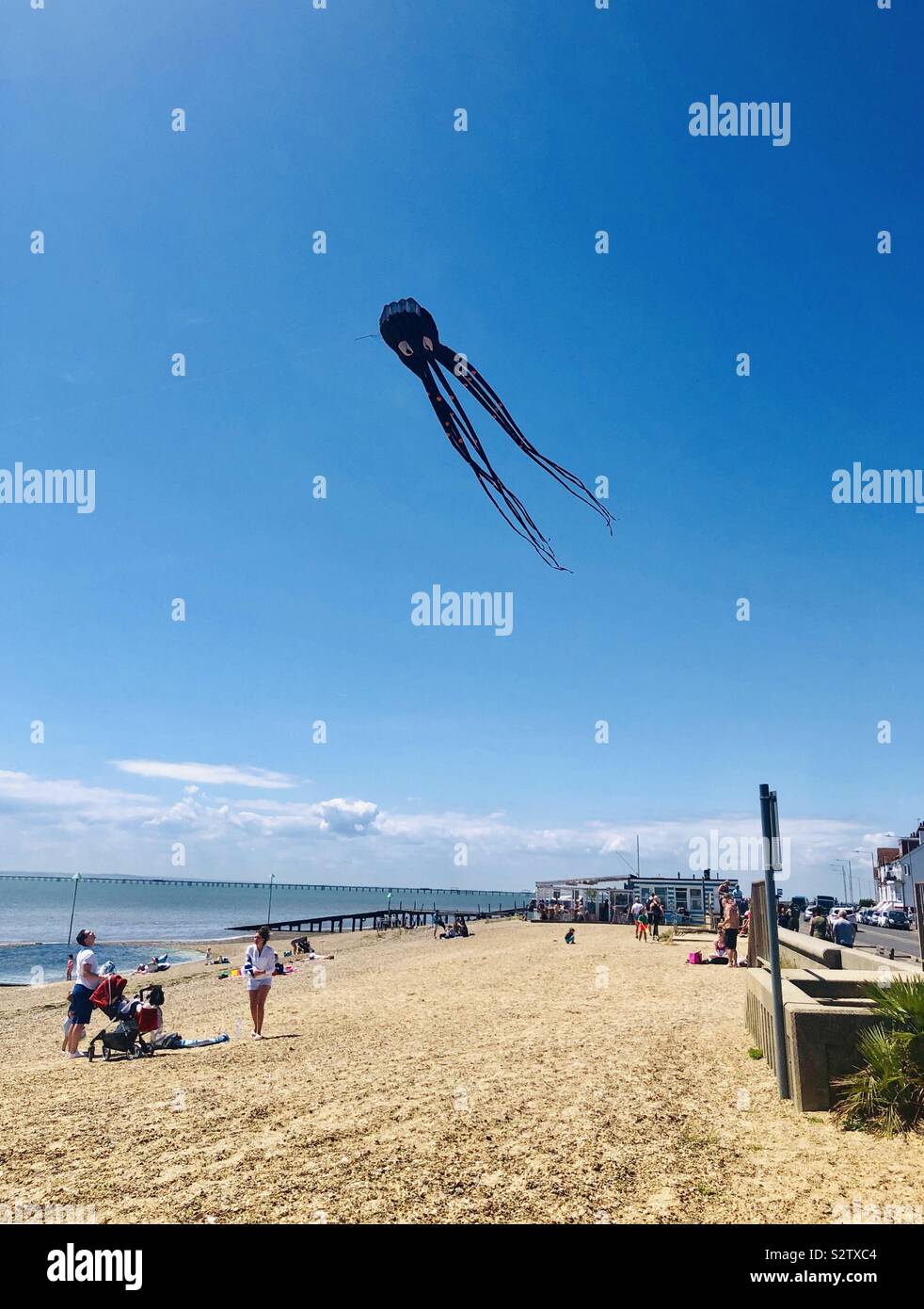 Squid kite flying in sky Eastern Esplanade Southend On Sea Stock Photo