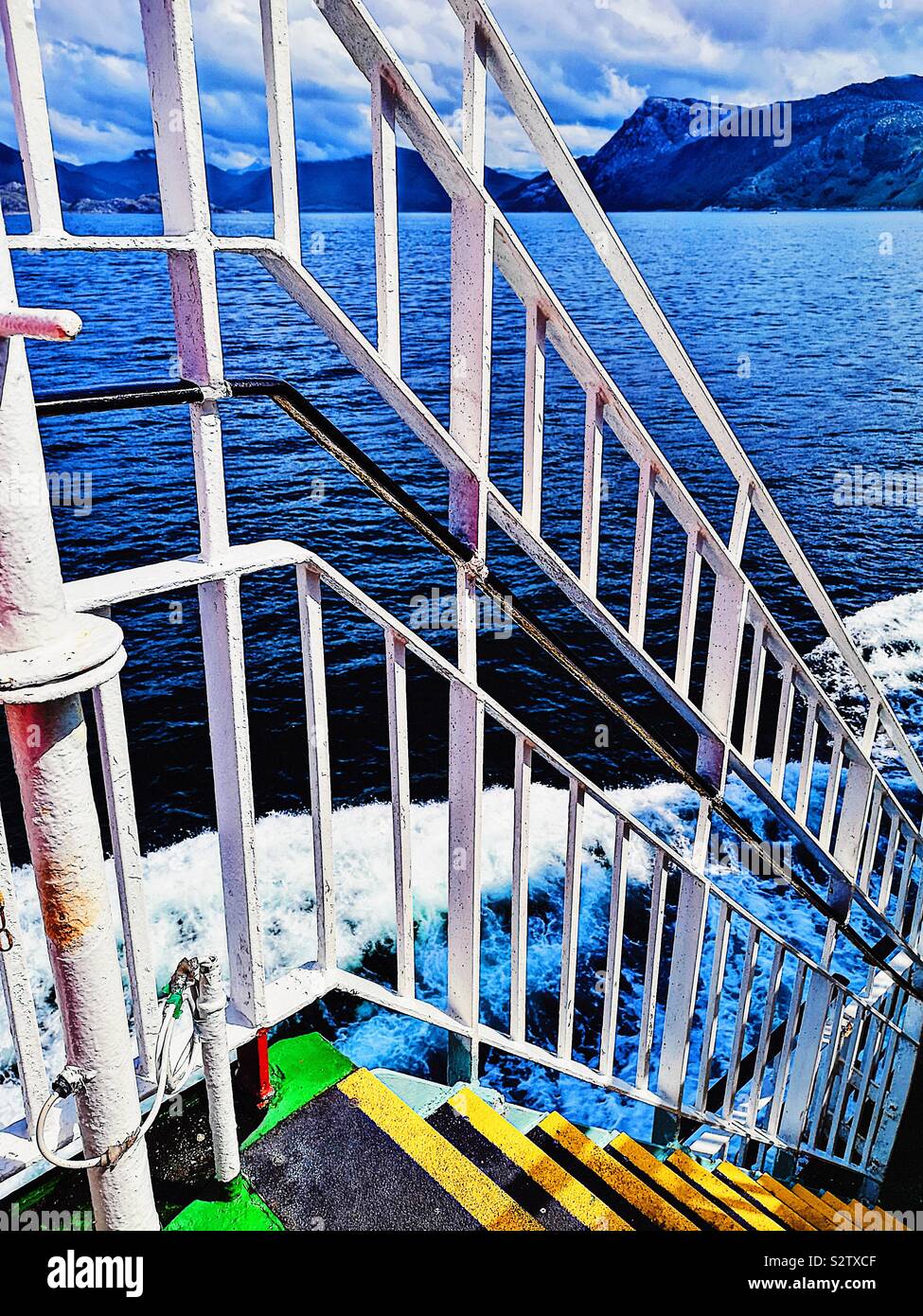 Steps and railings on ferry from Armadale on Skye to Mallaig on the Scottish mainland - Smartphone Captured Stock Image