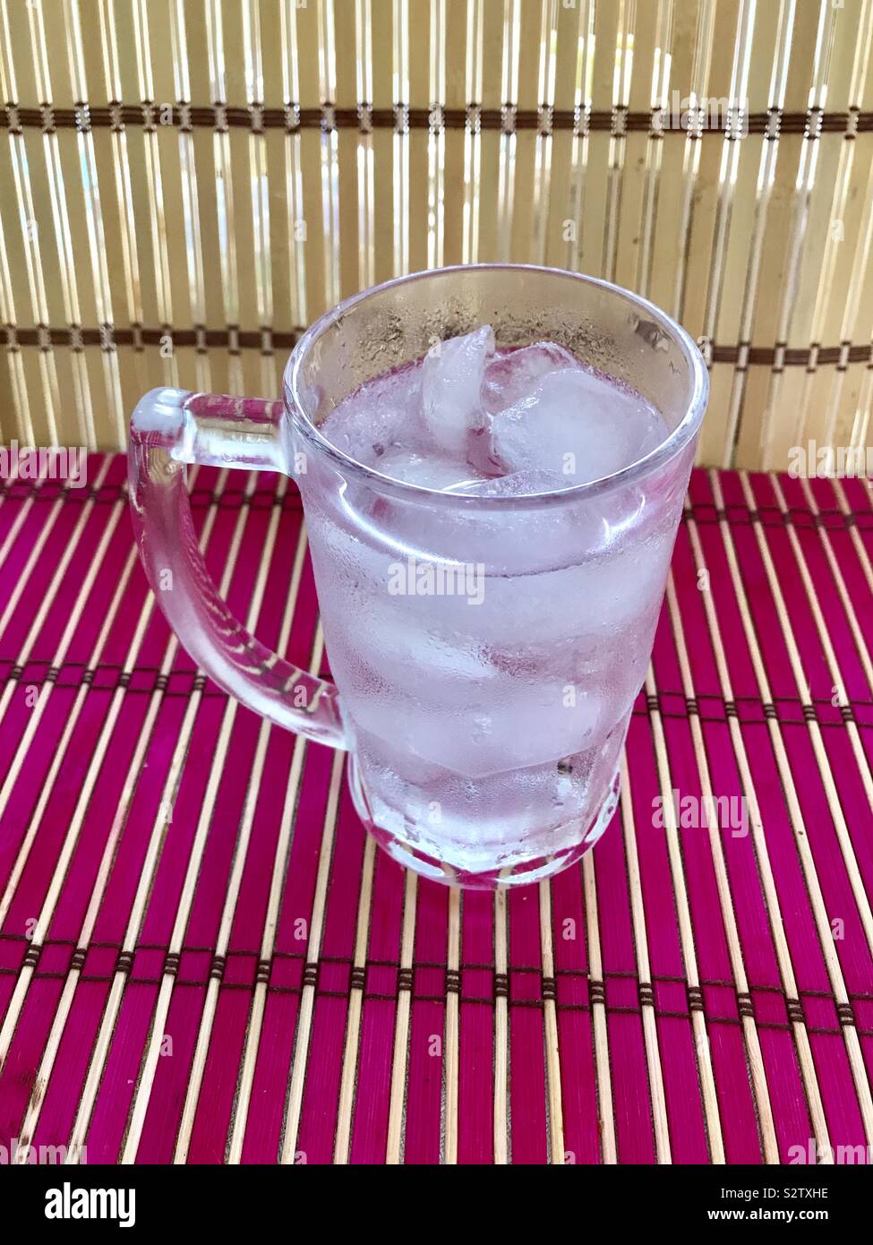 https://c8.alamy.com/comp/S2TXHE/a-glass-of-cold-water-with-ice-placed-on-a-mat-S2TXHE.jpg