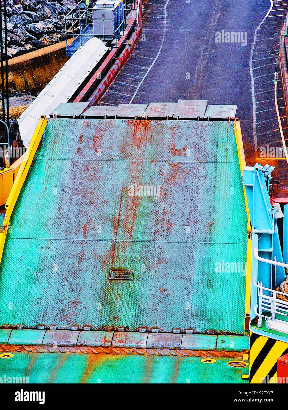 Ramp going up closing on ferry - Smartphone Captured Stock Image