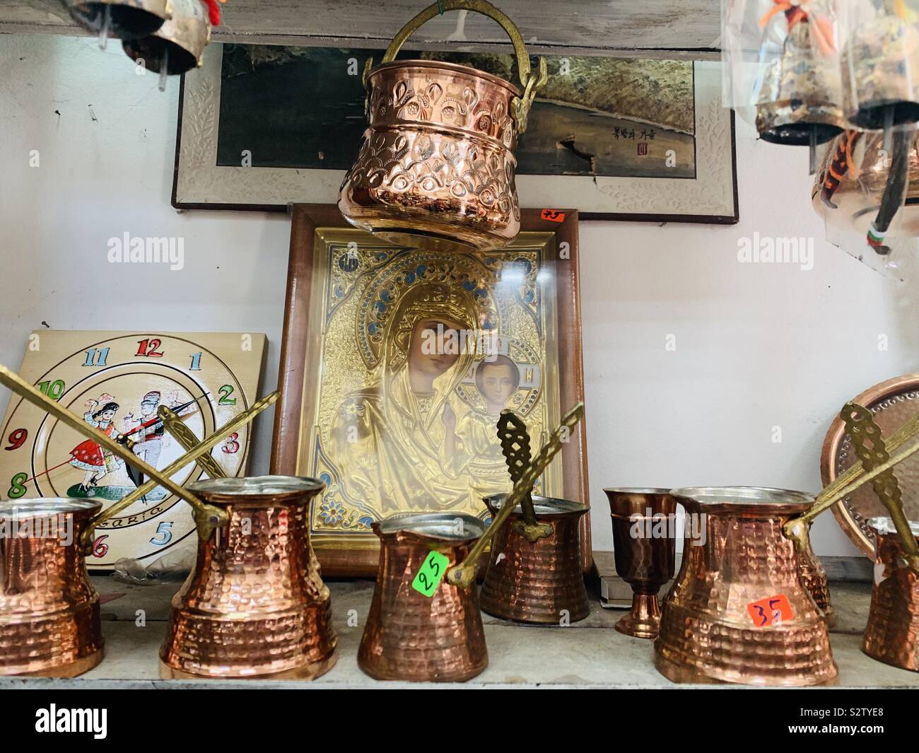 Traditional coffee pots in Sofia, Bulgaria. - Smartphone Captured Stock Image