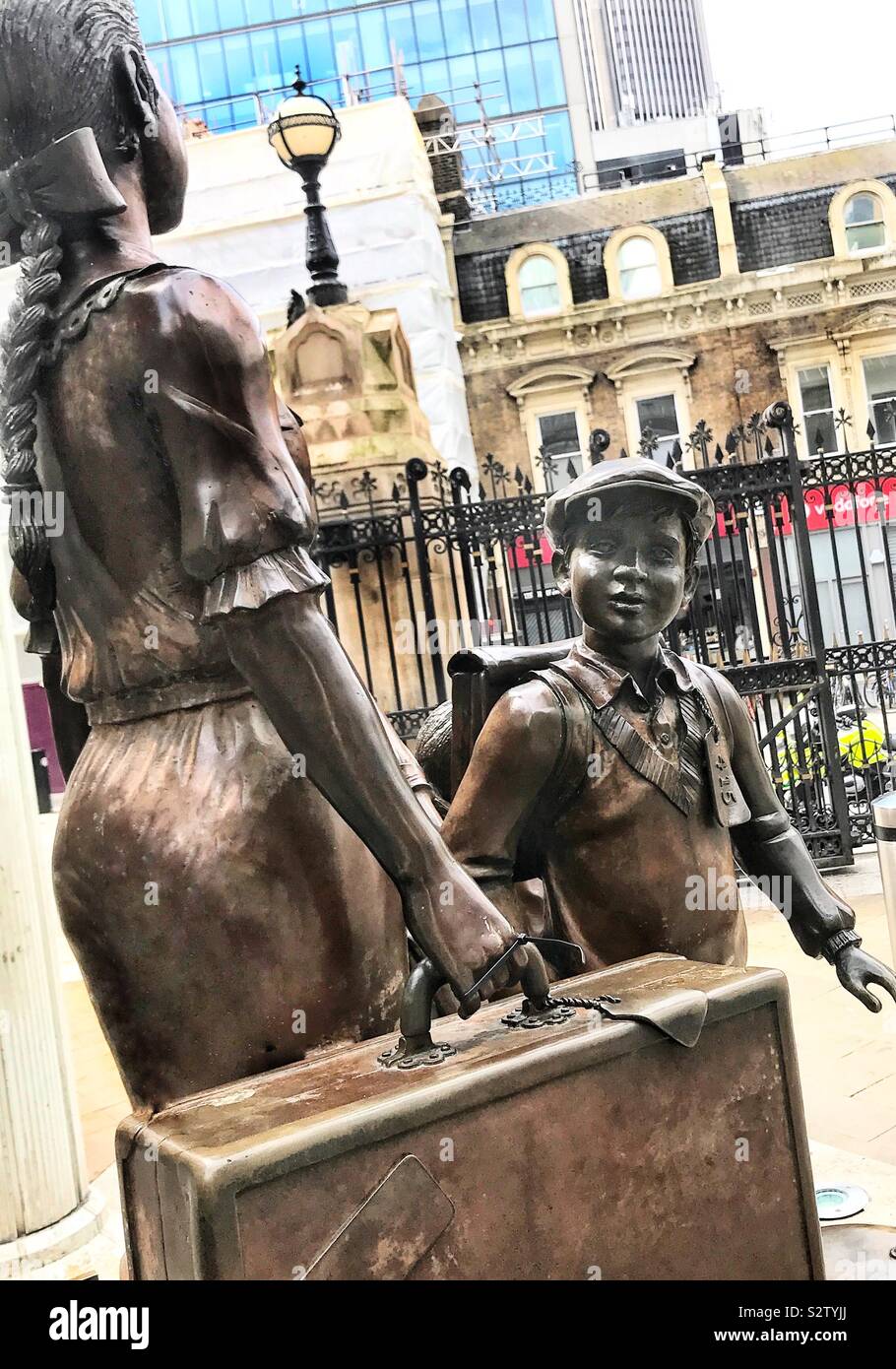 Detail of the Kindertransport Memorial statue outside Liverpool Street railway station, City of London. Stock Photo