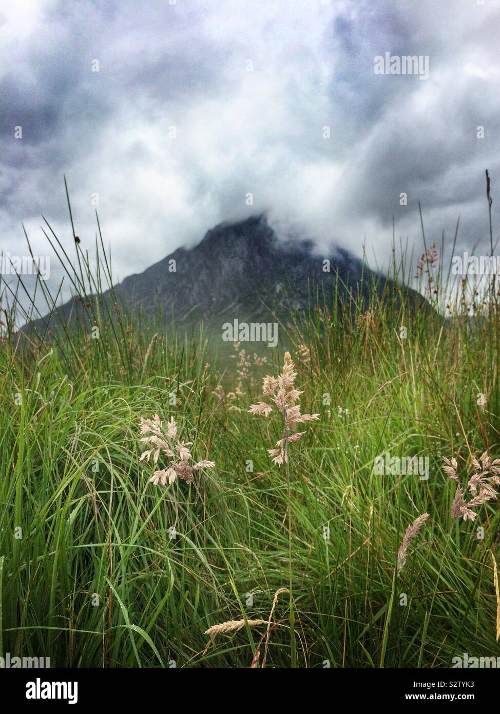Foggy mountain in Glencoe, Scotland, United Kingdom - Smartphone Captured Stock Image