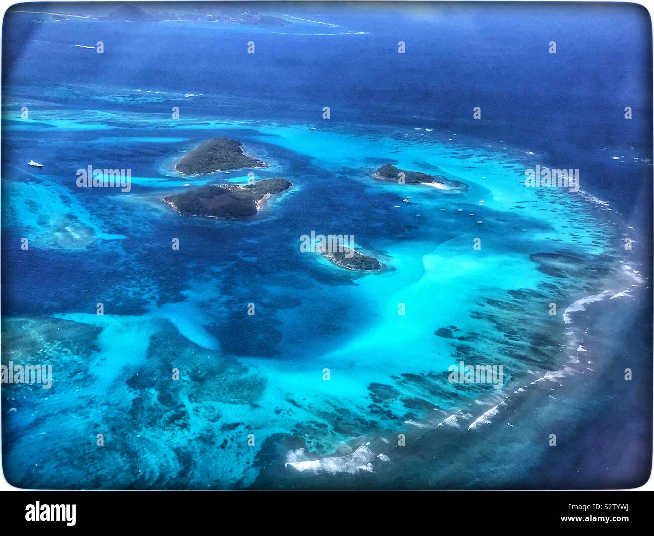 Tobago Cays Marine Park From up in the sky - Smartphone Captured Stock Image