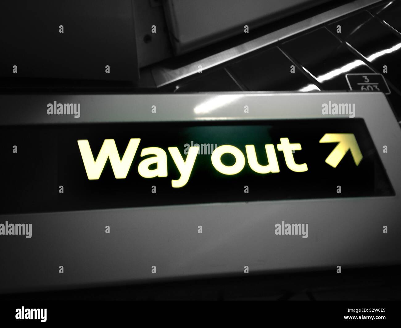 Way Out sign from a subway in London, UK Stock Photo