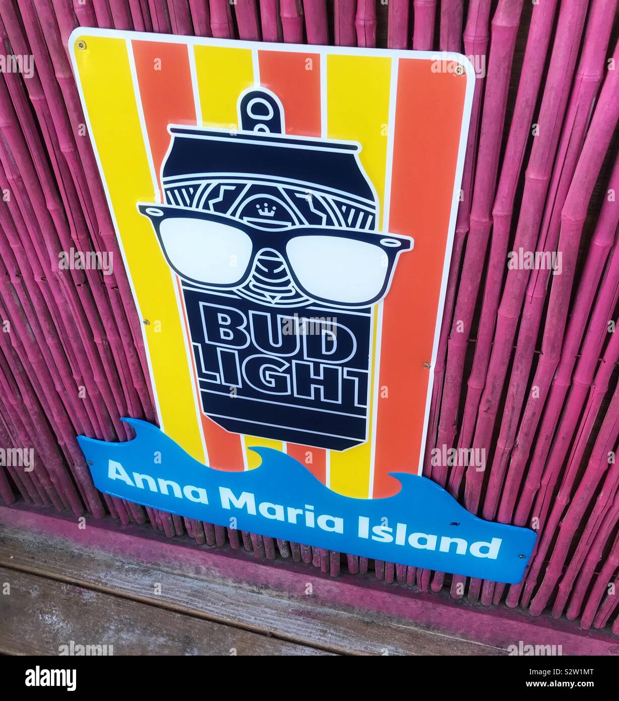 Beach Bar Sign For Bud Light - Anna Maria Island, Florida. - Smartphone Captured Stock Image
