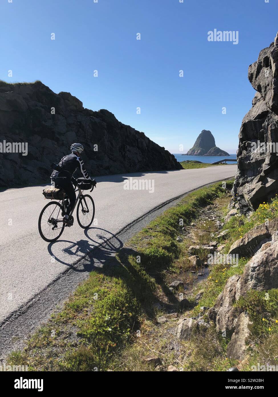 Cycling to the edge of Vesteralen, Norway Stock Photo