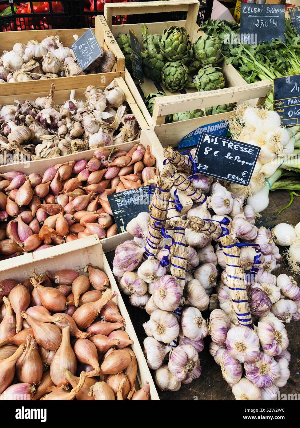 Vegetables for sale in a French market Stock Photo