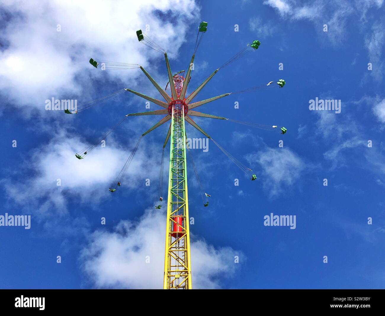Star Flyer ride at Barry Island Pleasure Park, South Wales, August 2019 - Smartphone Captured Stock Image