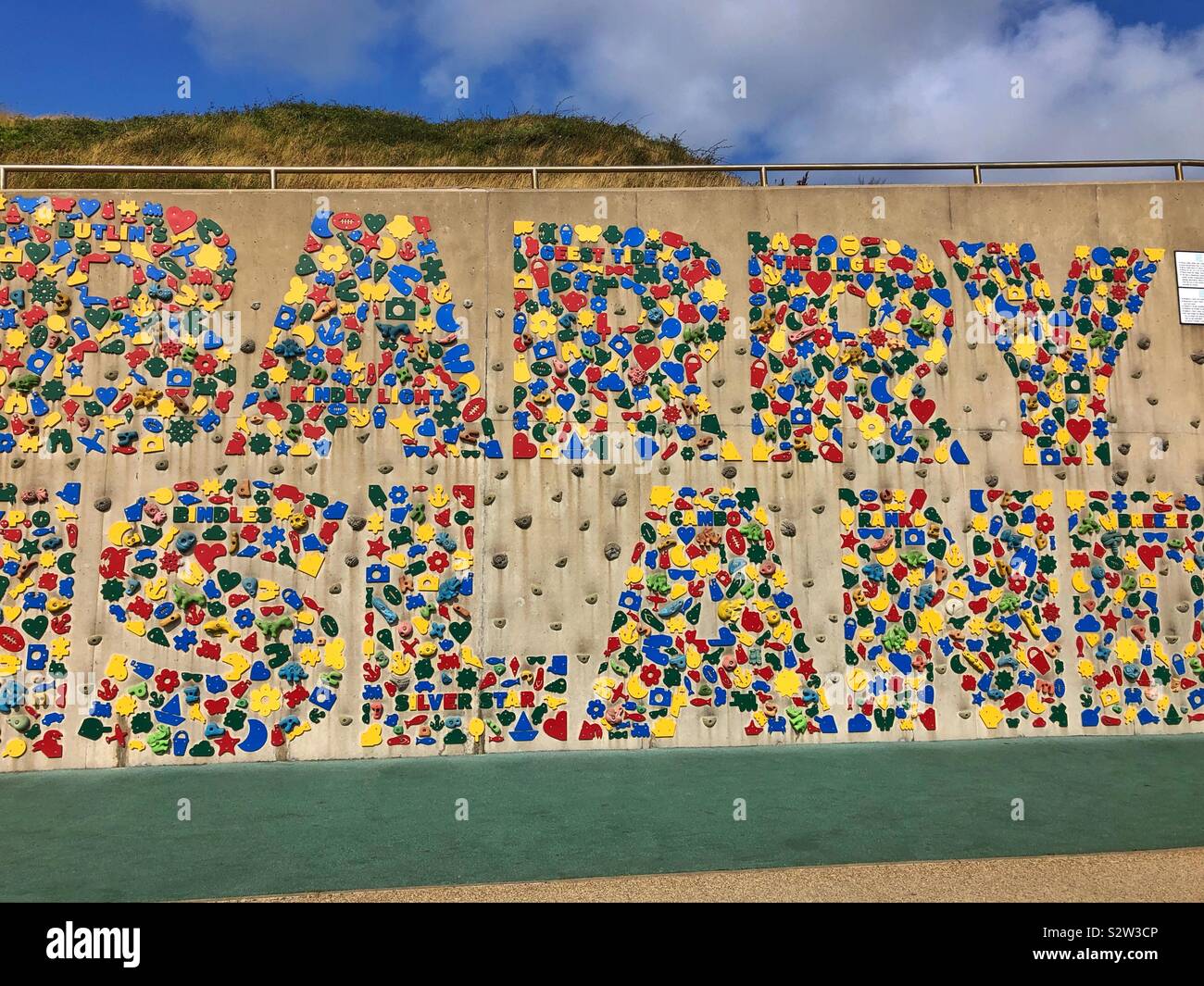 Free public climbing wall at Barry Island, South Wales. - Smartphone Captured Stock Image