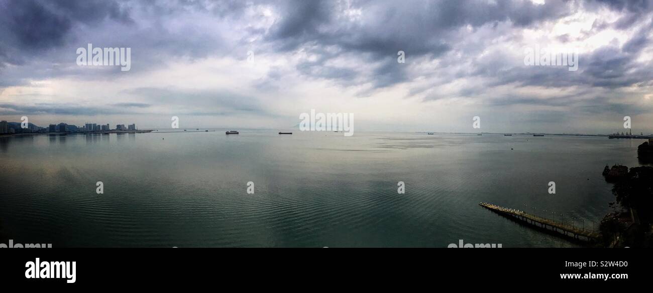 Panorama of the Malacca Strait from the Eastern & Orient Hotel, George Town, Penang, Malaysia - Smartphone Captured Stock Image