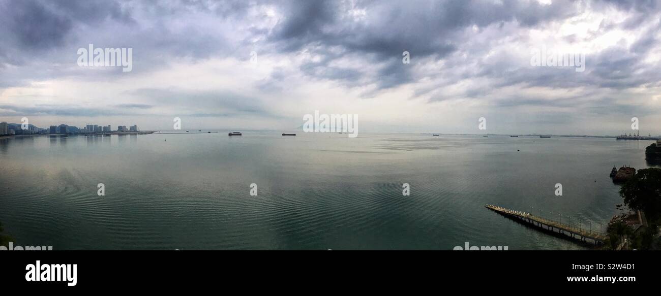 Panorama of the Malacca Strait from the Eastern & Orient Hotel, George Town, Penang, Malaysia - Smartphone Captured Stock Image