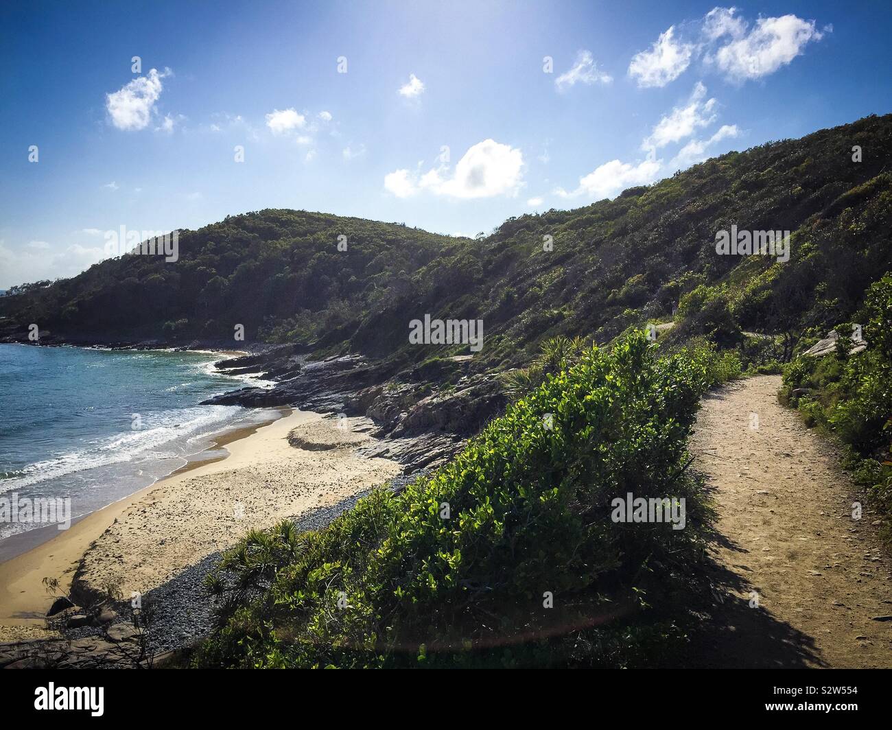 Walking through the forest on a beach track in Noosa National Park on the Sunshine Coast, Queensland, one of Australia’s most popular holiday destinations Stock Photo