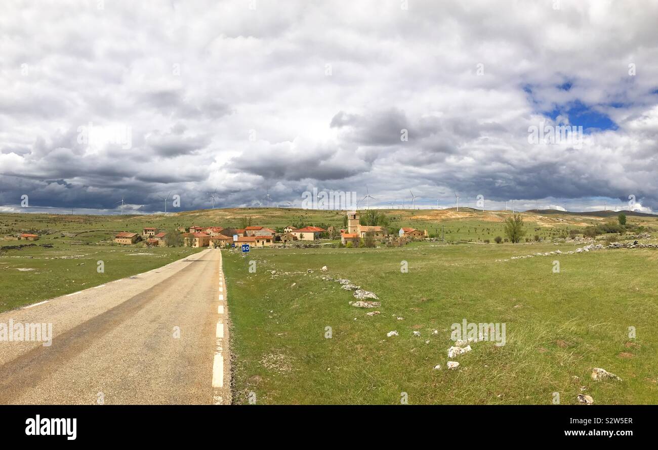 Road, village and window farm. Villacadima, Spain. - Smartphone Captured Stock Image