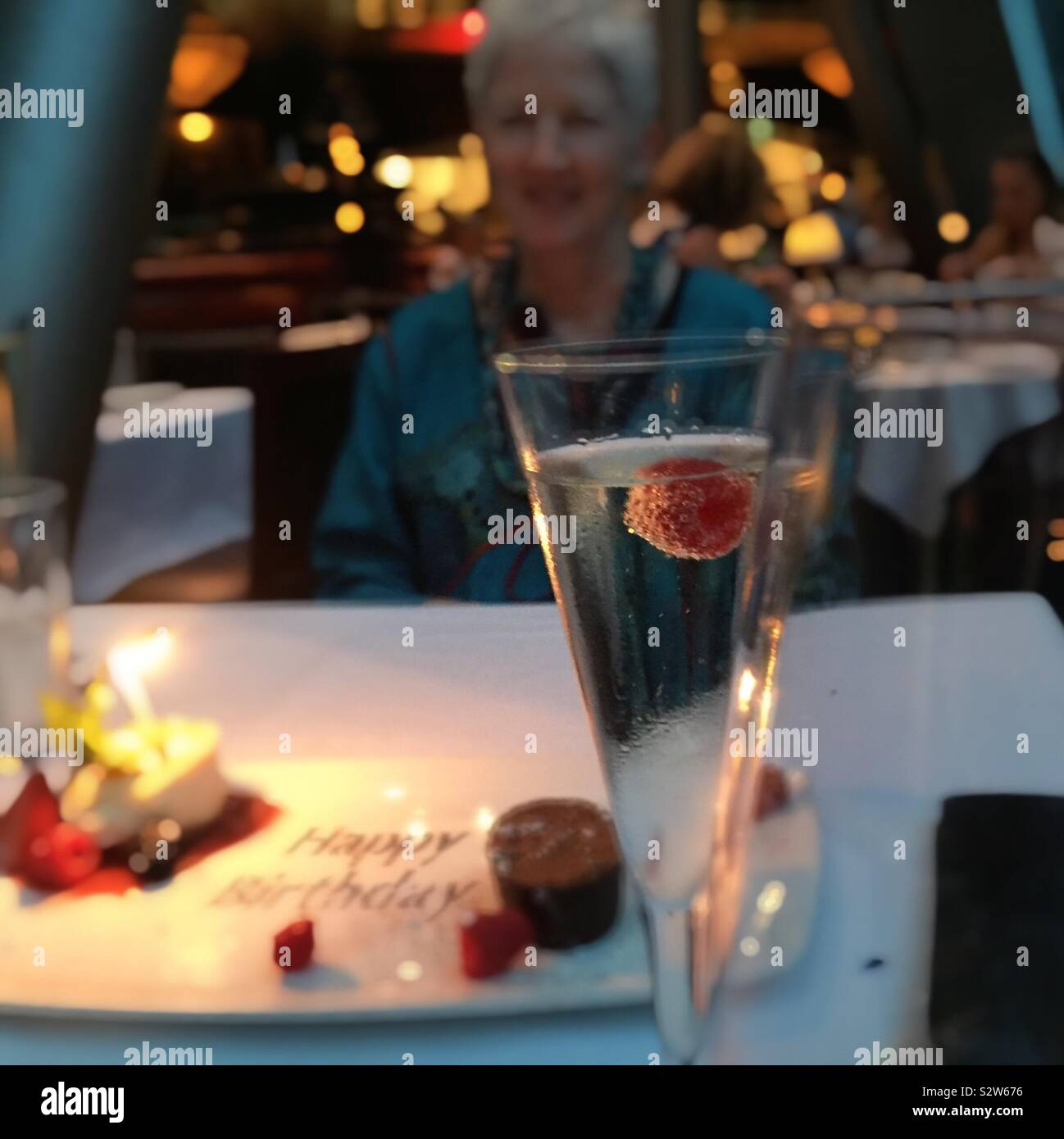 Champagne flute on a luxury upscale restaurant in Midtown Manhattan, USA - Smartphone Captured Stock Image
