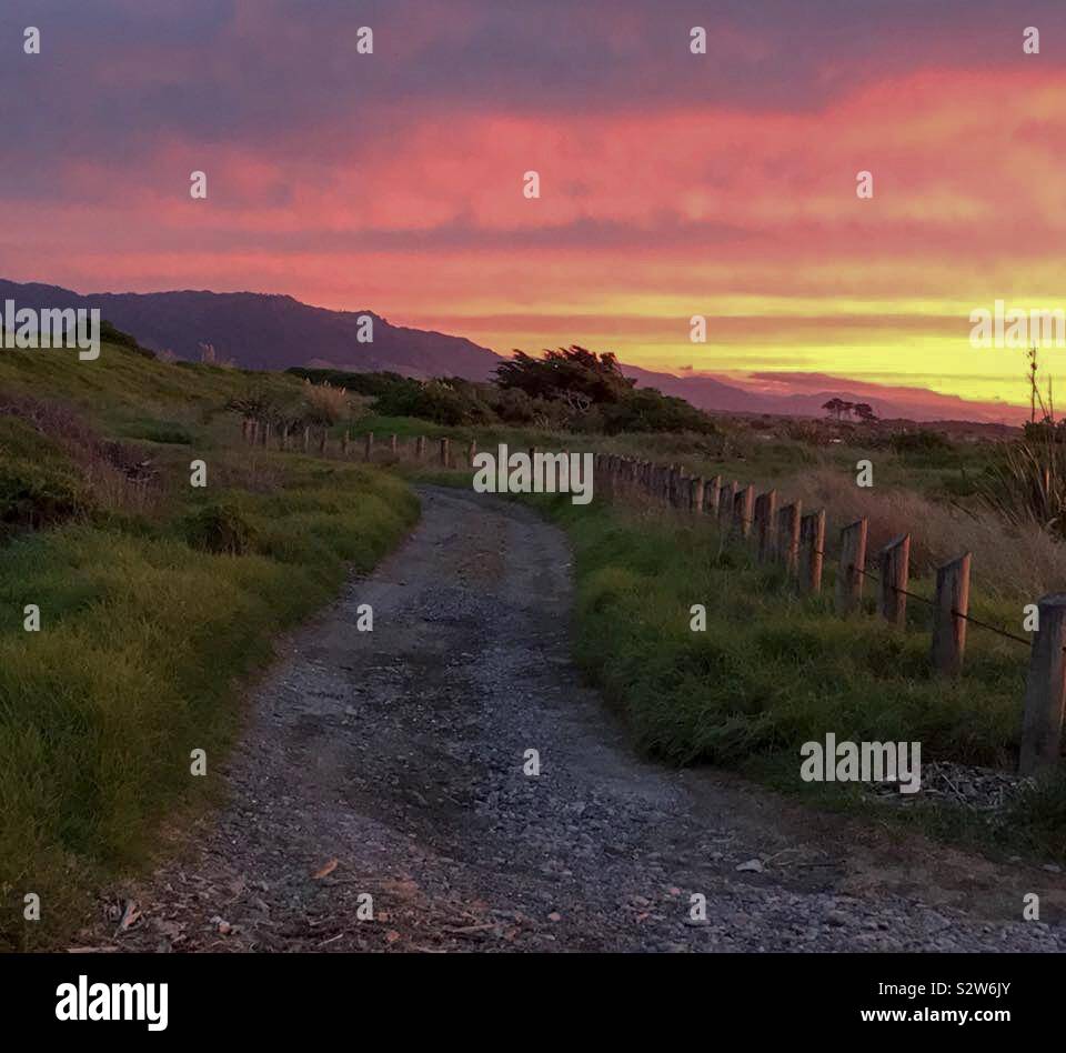 Sunrise on Otaki Beach, New Zealand Stock Photo