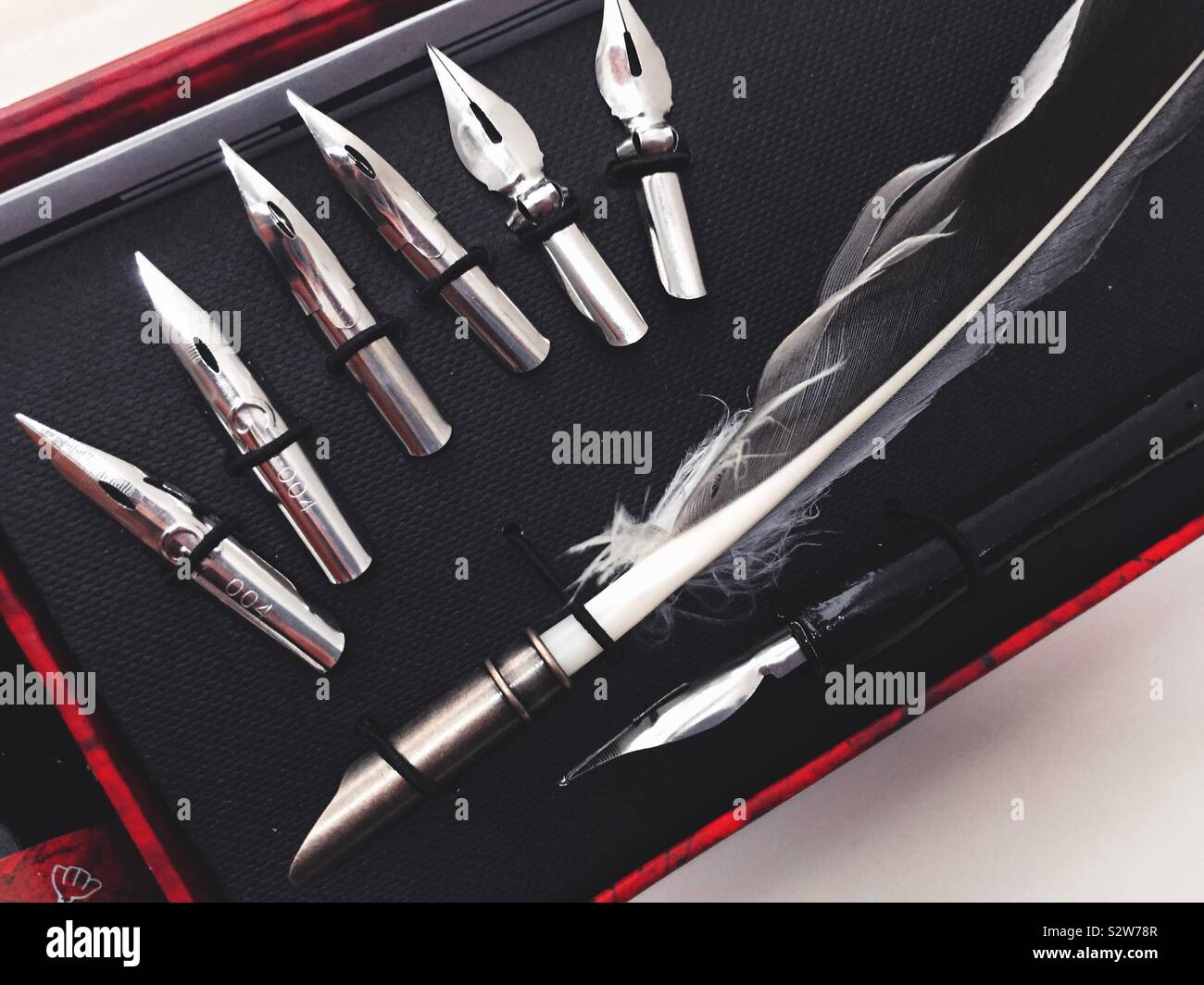 Pen nibs and calligraphy pen in a boxed set, USA - Smartphone Captured Stock Image