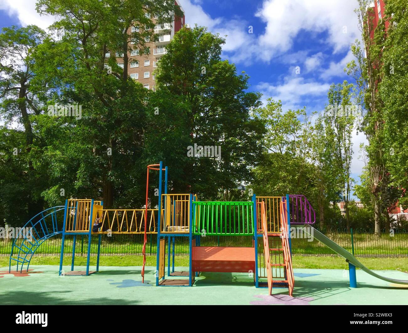 Lewisham Park infront of high rise flats Aug 2019 summer - Smartphone Captured Stock Image