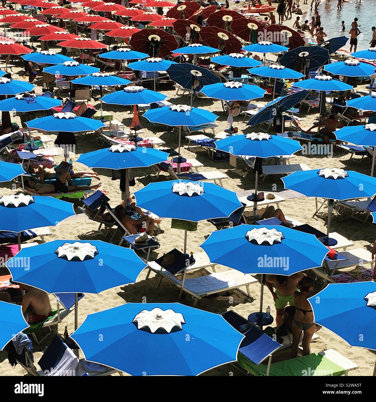 Beach umbrellas Lerici Italy Stock Photo