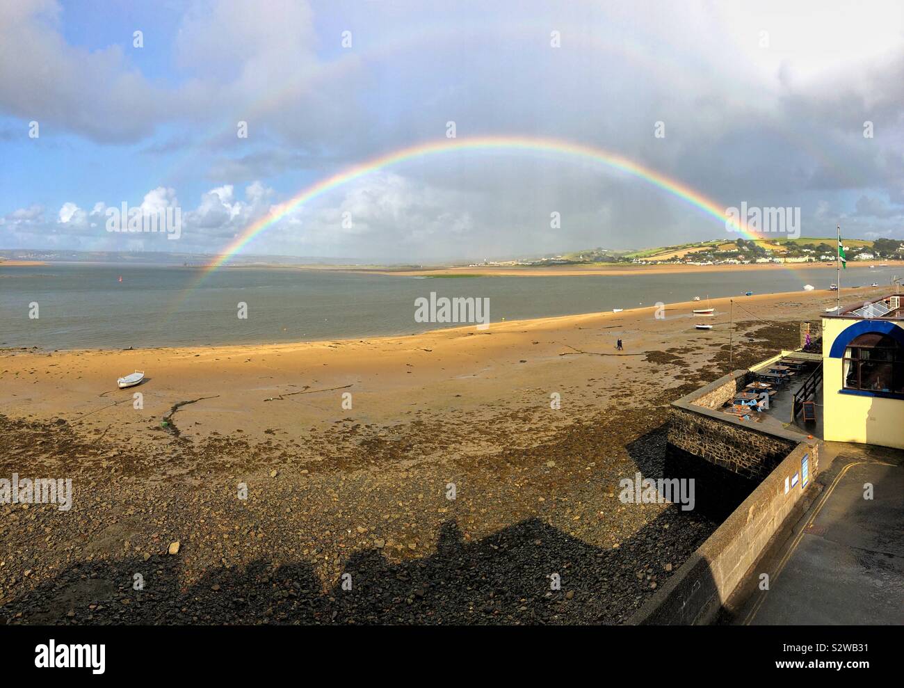 Rainbow over the Torridge estuary as seen from Appledore, North Devon, August. - Smartphone Captured Stock Image