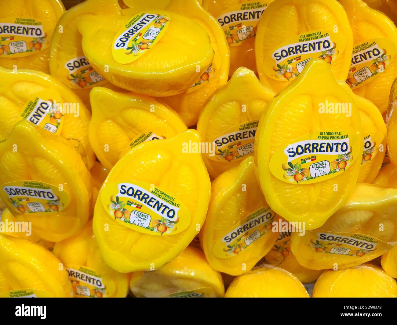 Soaps in the shape of lemons on sale in Sorrento,Italy - Smartphone Captured Stock Image